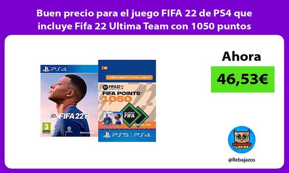 Buen precio para el juego FIFA 22 de PS4 que incluye Fifa 22 Ultima Team con 1050 puntos