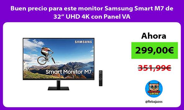 Buen precio para este monitor Samsung Smart M7 de 32“ UHD 4K con Panel VA