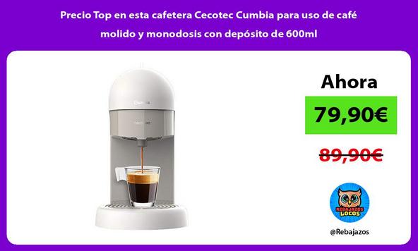 Precio Top en esta cafetera Cecotec Cumbia para uso de café molido y monodosis con depósito de 600ml