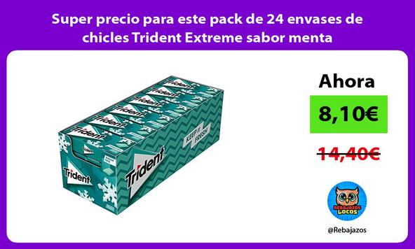 Super precio para este pack de 24 envases de chicles Trident Extreme sabor menta
