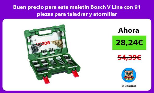 Buen precio para este maletín Bosch V Line con 91 piezas para taladrar y atornillar