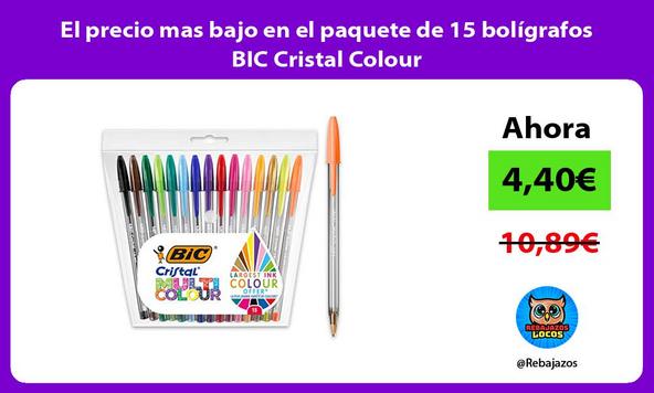 El precio mas bajo en el paquete de 15 bolígrafos BIC Cristal Colour