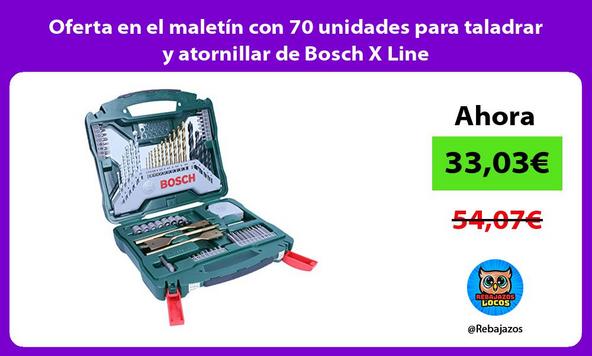 Oferta en el maletín con 70 unidades para taladrar y atornillar de Bosch X Line