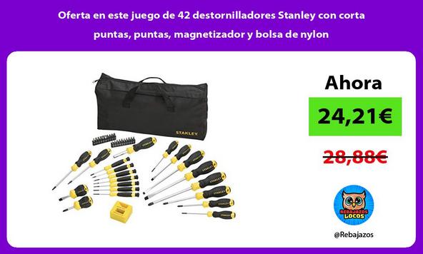 Oferta en este juego de 42 destornilladores Stanley con corta puntas, puntas, magnetizador y bolsa de nylon
