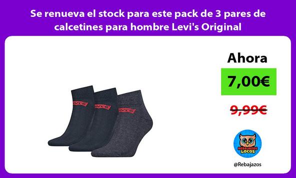 Se renueva el stock para este pack de 3 pares de calcetines para hombre Levi's Original