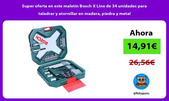 Super oferta en este maletín Bosch X Line de 34 unidades para taladrar y atornillar en madera, piedra y metal