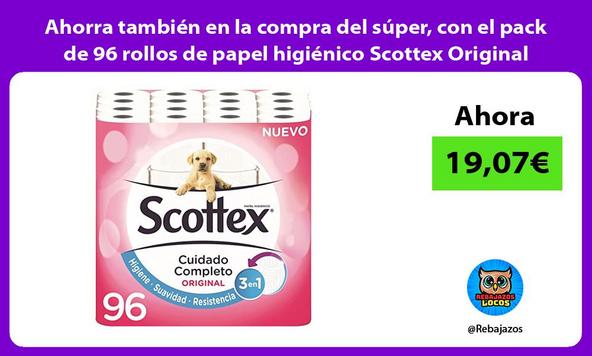 Ahorra también en la compra del súper, con el pack de 96 rollos de papel higiénico Scottex Original