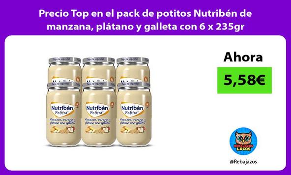 Precio Top en el pack de potitos Nutribén de manzana, plátano y galleta con 6 x 235gr