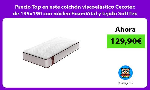 Precio Top en este colchón viscoelástico Cecotec de 135x190 con núcleo FoamVital y tejido SoftTex
