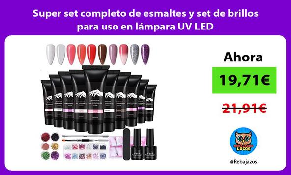 Super set completo de esmaltes y set de brillos para uso en lámpara UV LED