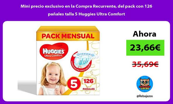 Mini precio exclusivo en la Compra Recurrente, del pack con 126 pañales talla 5 Huggies Ultra Comfort