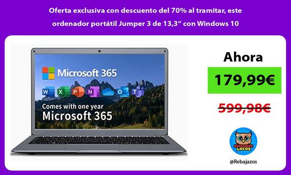 Oferta exclusiva con descuento del 70% al tramitar, este ordenador portátil Jumper 3 de 13,3“ con Windows 10