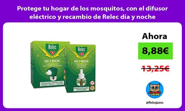 Protege tu hogar de los mosquitos, con el difusor eléctrico y recambio de Relec día y noche