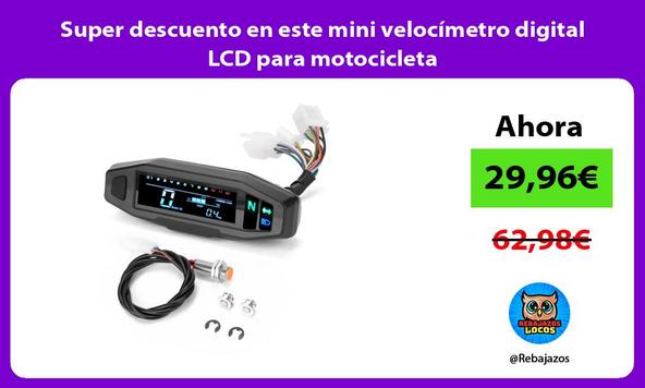 Super descuento en este mini velocímetro digital LCD para motocicleta
