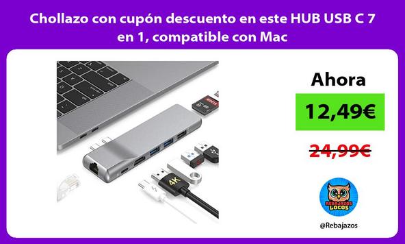 Chollazo con cupón descuento en este HUB USB C 7 en 1, compatible con Mac