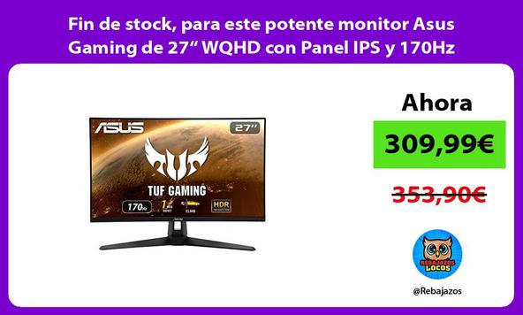 Fin de stock, para este potente monitor Asus Gaming de 27“ WQHD con Panel IPS y 170Hz