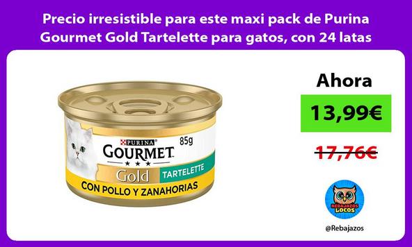 Precio irresistible para este maxi pack de Purina Gourmet Gold Tartelette para gatos, con 24 latas
