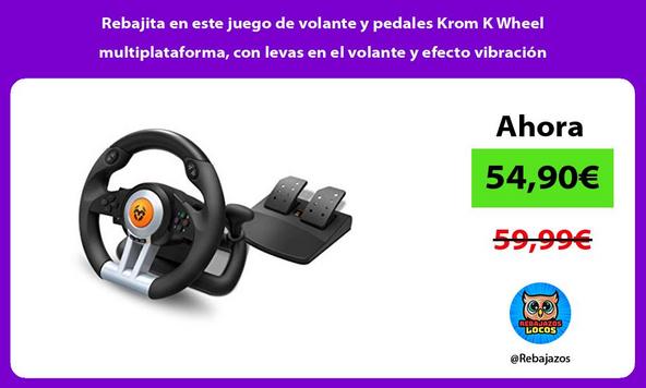 Rebajita en este juego de volante y pedales Krom K Wheel multiplataforma, con levas en el volante y efecto vibración