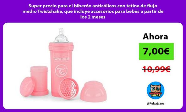Super precio para el biberón anticólicos con tetina de flujo medio Twistshake, que incluye accesorios para bebés a partir de los 2 meses