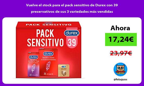 Vuelve el stock para el pack sensitivo de Durex con 39 preservativos de sus 3 variedades más vendidas