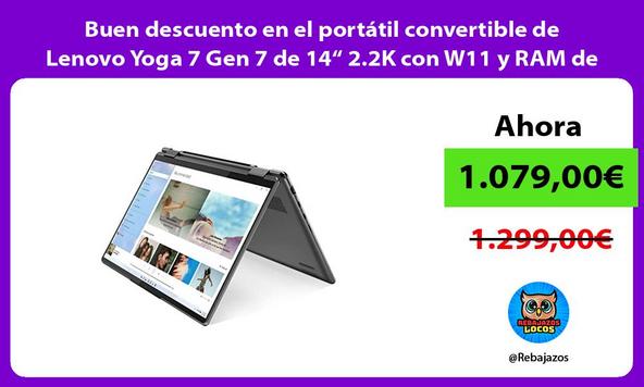Buen descuento en el portátil convertible de Lenovo Yoga 7 Gen 7 de 14“ 2.2K con W11 y RAM de 16GB