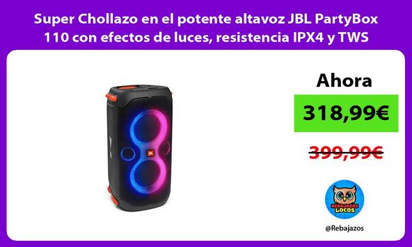 Super Chollazo en el potente altavoz JBL PartyBox 110 con efectos de luces, resistencia IPX4 y TWS