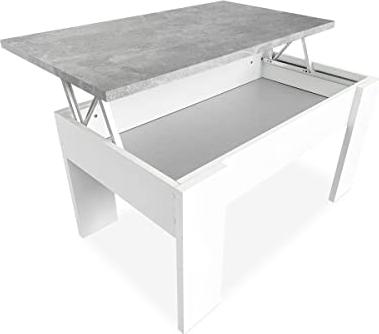 Baja de precio esta mesa de centro elevable en color blanco y gris cemento
