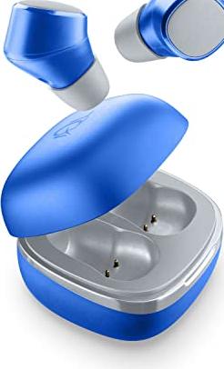 Caída loca en el color azul de estos auriculares bluetooth con caja de carga y autonomía de hasta 22 horas