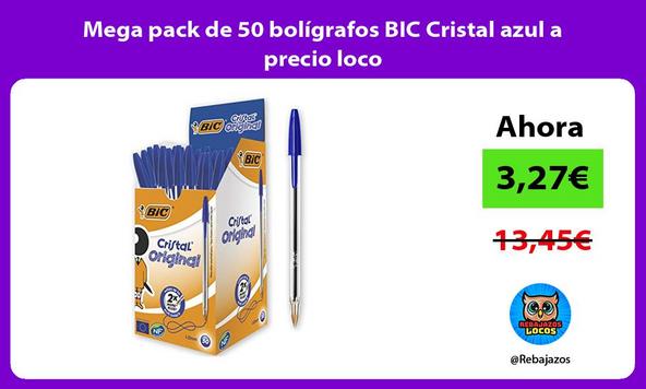 Mega pack de 50 bolígrafos BIC Cristal azul a precio loco