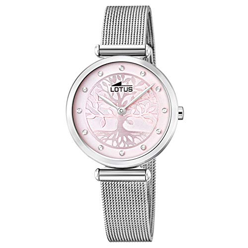 Oferta a mini precio en el reloj analógico para mujer Lotus con correa de malla y esfera rosa