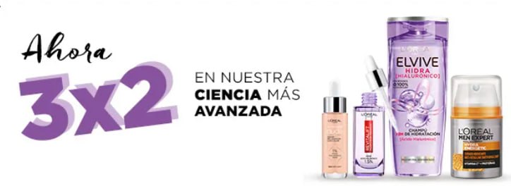 Oferta exclusiva online 3 x 2, en productos de maquillaje y cosmética de las marcas L'Oreal y Elvive