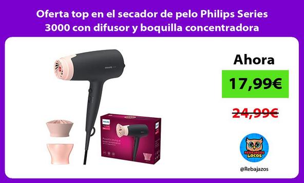 Oferta top en el secador de pelo Philips Series 3000 con difusor y boquilla concentradora