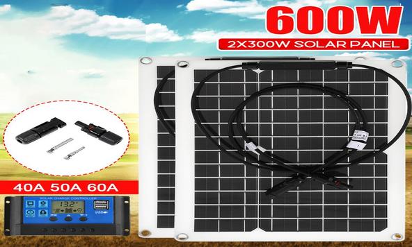 Super kit de 2 paneles solares que suman 600w y controlador incluido