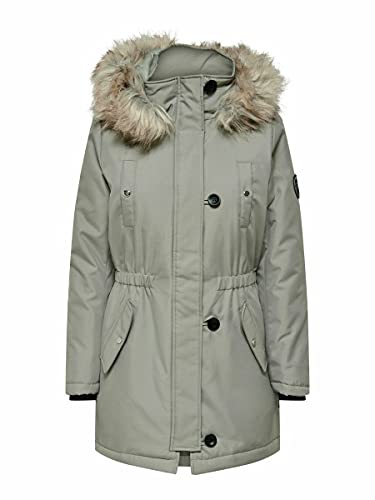 Últimas tallas disponibles, para este abrigo de mujer marca Only, con ajuste de cintura, cremallera completa y gorro