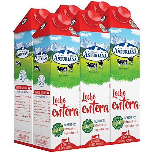 Buen precio y envío Prime para el paquete de 6 bricks de 1L, de leche entera Asturiana