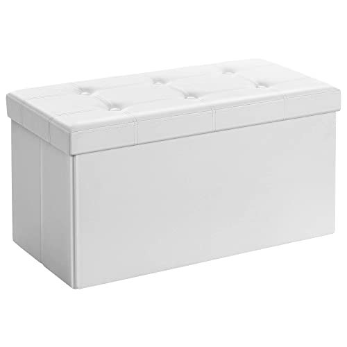 Aprovecha el descuento y obtén un práctico puff de 80L en blanco con tapa acolchada ¡Ideal para almacenaje y asiento!