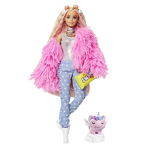 Precio mini en la muñeca Barbie de pelo rosado y mascota con accesorios