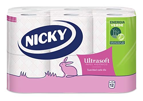 Precio mini para el pack de 12 rollos de papel higiénico Nicky UltraSoft, dónde la unidad te sale por solo 0,26€