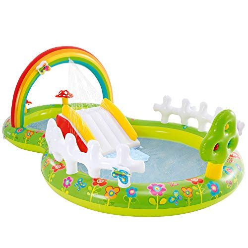 Super precio especial para esta piscina infantil hinchable con tobogán y dispersor de agua