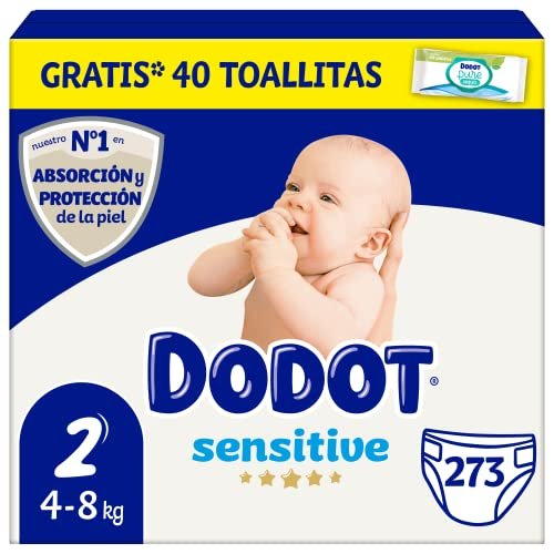 ¡Ahorra en el pack mensual de 273 pañales Dodot Sensitive de talla 2 y obtén toallitas Aqua gratis!