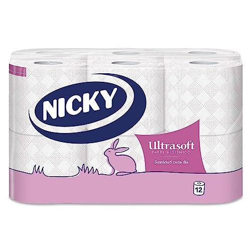 ¡Aprovecha esta oferta única! Paquete de 12 rollos de papel higiénico Nicky UltraSoft doble capa, con envío Prime.