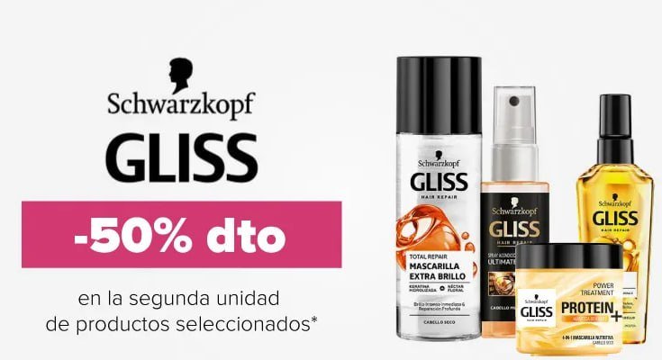 ¡Descuentazo del 50% en la 2da Unidad de productos Gliss! ¡Aprovecha ahora!