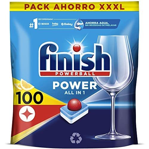 ¡Aprovecha el descuento relámpago en el pack de 100 pastillas para lavavajillas con aroma limón de Finish Powerball all in one!