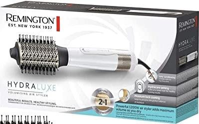 ¡Luce un cabello impecable y brillante con el cepillo de aire Iónico Remington de 1200W y tecnología Hydracare!