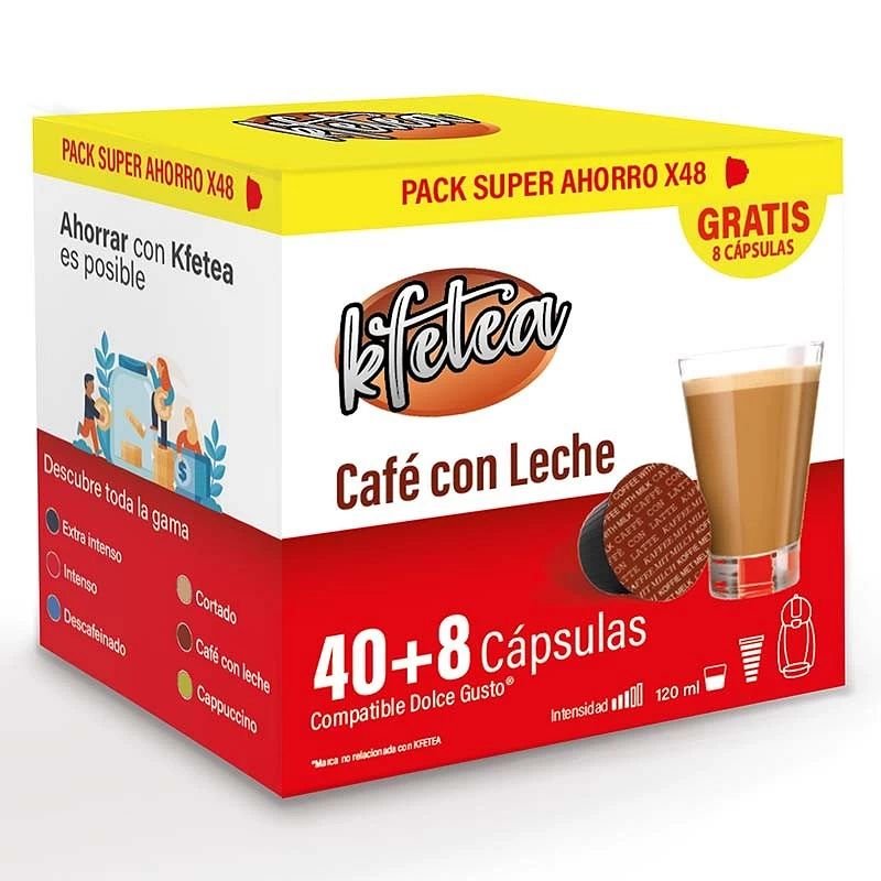 ¡Aprovecha la oferta del maxi pack de 48 cápsulas de Café con leche Dolce Gusto y disfruta de un sabor sabrosísimo en cada taza!