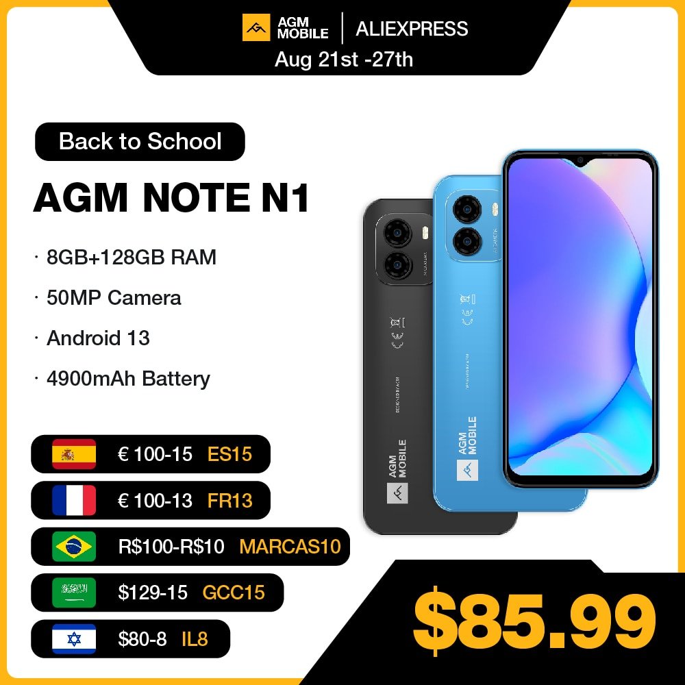 ¡Ahorra un 50% en el potente smartphone AGM Note N1 de 128GB con Android 13!