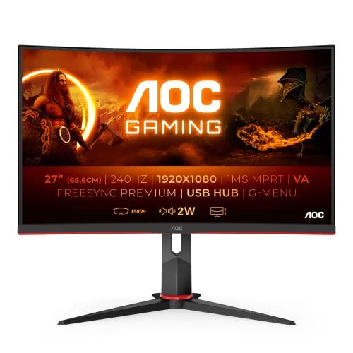Atrapa la acción sin límites en este monitor curvo gaming AOC de 27 FHD con FreeSync Premium.