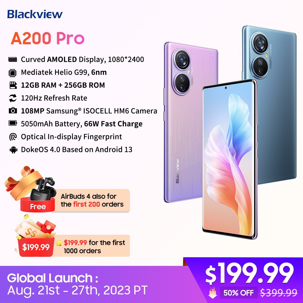 ¡Increíble oferta del Blackview A200 PRO! ¡Deslumbrante pantalla curva Amoled y 256GB + regalo Airbuds 4!