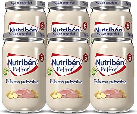 ¡Alimenta a tu bebé con lo mejor! Descubre el irresistible paquete de 6 potitos Nutribén de pollo con patatas. ¡Cuida su alimentación desde los 6 meses!