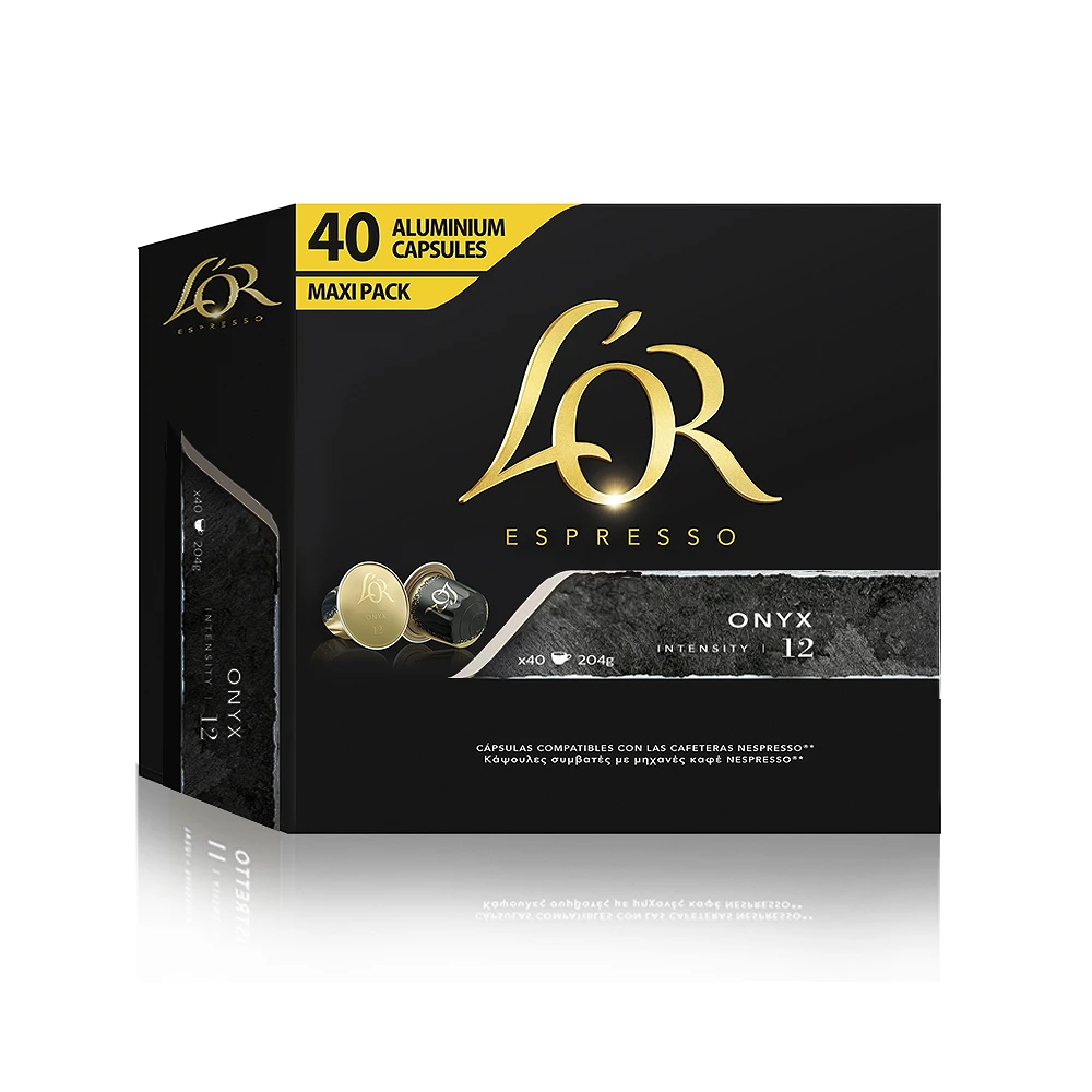 ¡Ahorra en grande! Pack de 40 cápsulas de aluminio Onyx L’OR para Nespresso a precio irresistible.